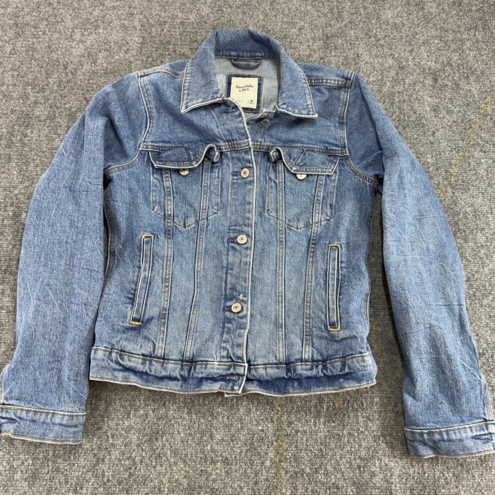 Abercrombie & Fitch Denim Trucker Jacket Classic Medium Wash Blue Size M